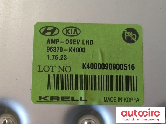 Bilstereo forsterker til Hyundai Kona 2017-2021 (Type I, Fase 1)  (KRELL|96370-K4000|96370K4000|)