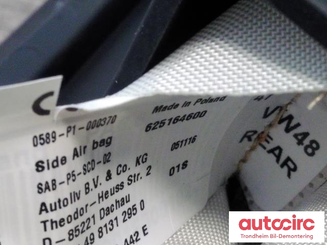 Airbag sidepute høyre til VW Passat 2015-2019 (Fase 1) (B8) (B8) (BAK|3G0880442E|3G9885704A|3G9885702D)