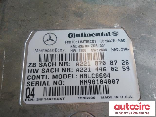 Styreenhet diverse til Mercedes GL 2006-2012 (X164) (X164) (CONTINENTAL|A2218708726|A2214460259|A2048202085)