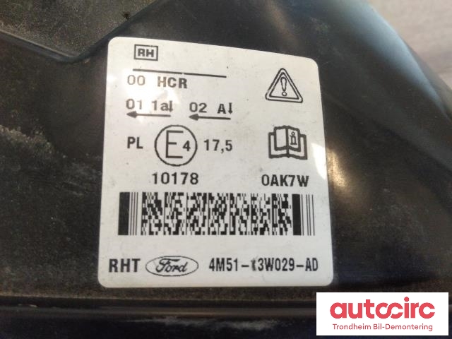 Frontlykt høyre halogen til Ford Focus 2004-2007 (Type II, Fase 1)  (FOMOCO|4M51-13099-AD|4M51-13W029-AD|1480979)