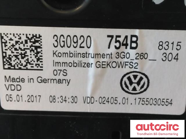 Instrumentpanel til VW Passat 2015-2019 (Fase 1) (B8) (B8) (VDO|3G0920754B|A2C53427456AR|)