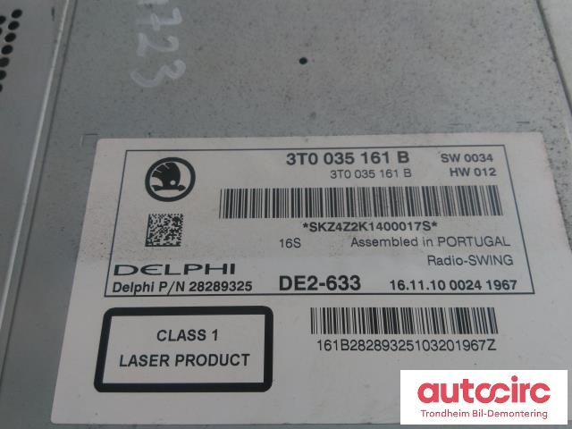 Bilstereo til Škoda Superb 2008-2015 (Type II)  (DELPHI|3T0035161B|28289325|)