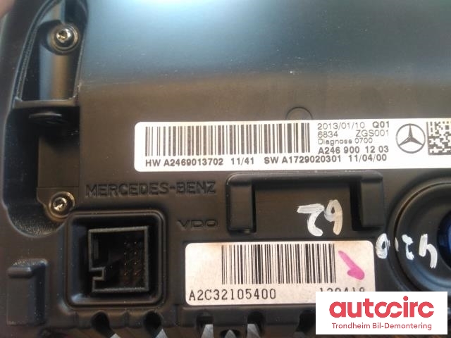 Bilstereo navigasjon skjerm til Mercedes A-Klasse 2012-2018 (W176) (W176) (VDO|A2469001203|A2469001206|A2C32105400)