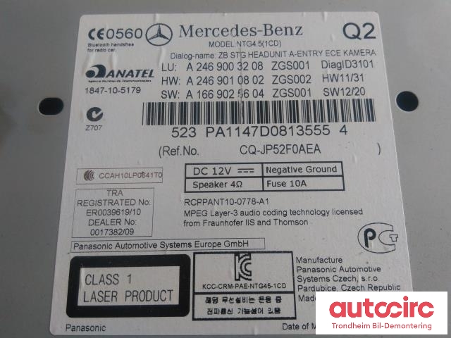 Bilstereo navigasjon til Mercedes A-Klasse 2012-2018 (W176) (W176) (PANASONIC|A2469003208|A2469010802|A2469006810)