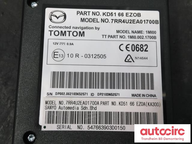 Styreenhet diverse til Mazda 6 2013-2015 (Type III, Fase 1)  (SANYO AUTOMEDIA|KD5166EZ0B|KD51-66-EZ0B|)