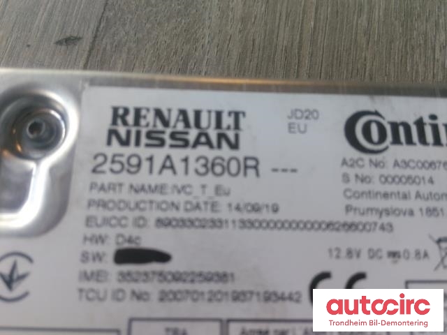 Styreenhet DAB til Renault Zoe 2019-->> (Fase 2) (CONTINENTAL|2591A1360R|A3C0067640401|)