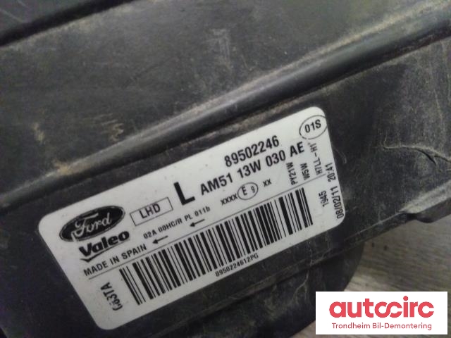 Frontlykt venstre halogen til Ford C-Max 2010-2015 (Type II, Fase 1) (VALEO|AM51-13W030-AE|AM51-13W030-AF|1787130)