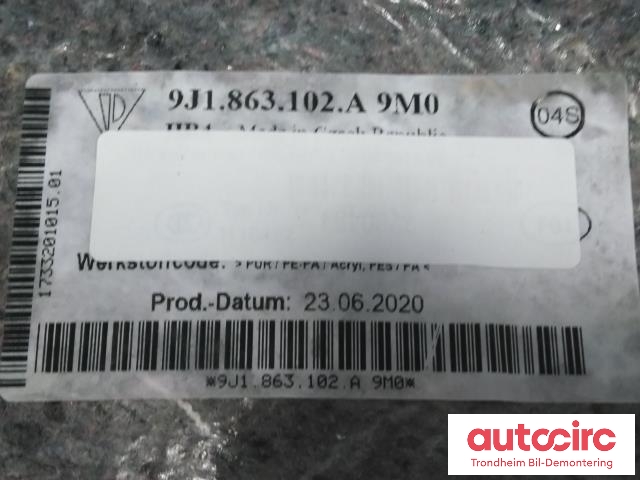 Gulvmatte høyre foran til Porsche Taycan 2019-->> (..|9J1863102A|9J1863102A 9M0|)