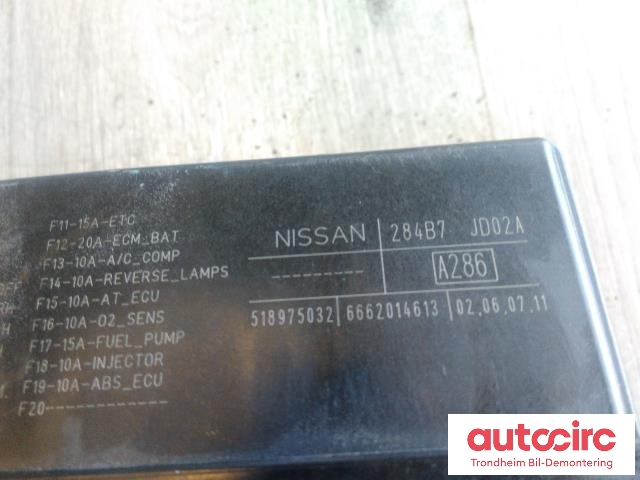 Sikringsboks til Nissan Qashqai 2010-2014 (Type I, Fase 2) (LEAR|284B7JD02A|518975032|)