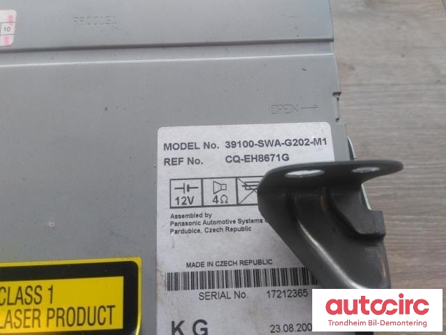 Bilstereo til Honda CR-V 2007-2012 (Type III) (..|39100-SWA-G202-M1|CQ-EH8671G|39100-SWA-G20| 39100SWAG20)