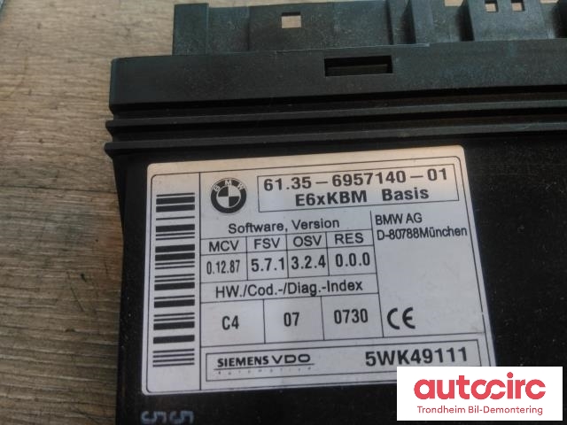 Styreenhet comfort (BCM) til BMW 5-Serie 2003-2010 (E60/E61) (E60/E61) (SIEMENS/VDO|6957140|61356957140|61359176069)