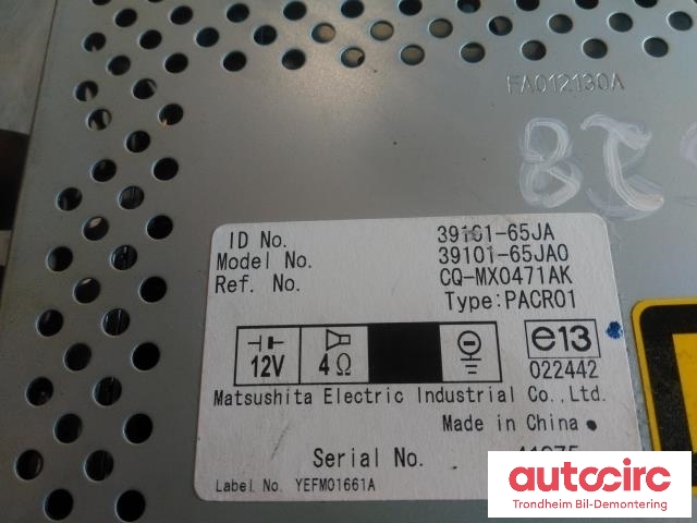 Bilstereo til Suzuki Grand Vitara 2005-2015 (Type III)  (MATSUSHITA ELECTRIC|39101-65JA0-ZEW|39101-65JA0|39101-65JA)