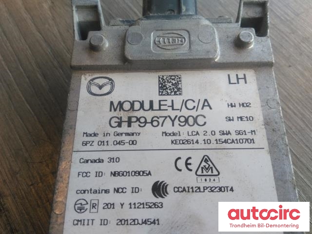 Sensor radar til Mazda 6 2013-2015 (Type III, Fase 1)  (VENSTRE BAK|GHP9-67Y90C|6PZ011045-00|GHP9-67-Y90A)
