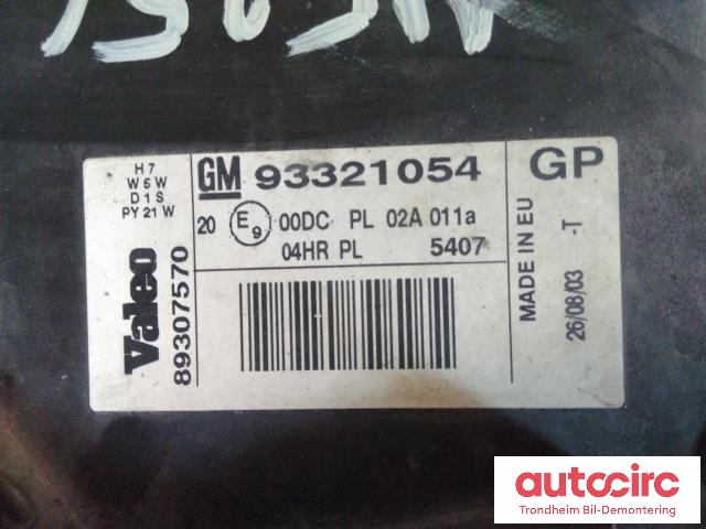 Frontlykt venstre xenon til Opel Meriva A 2003-2010  (VALEO|89307570|93175366|93321054)