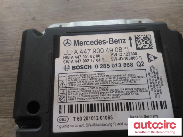 Styreenhet airbag hovedsensor til Mercedes EQV 2020-->> (W447) (W447) (BOSCH|A4479004908|0285013868|)