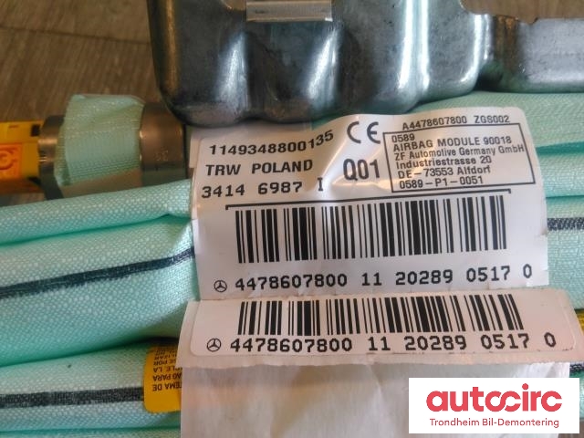 Airbag gardin venstre til Mercedes EQV 2020-->> (W447) (W447) (TRW|A4478607800|34146987|)
