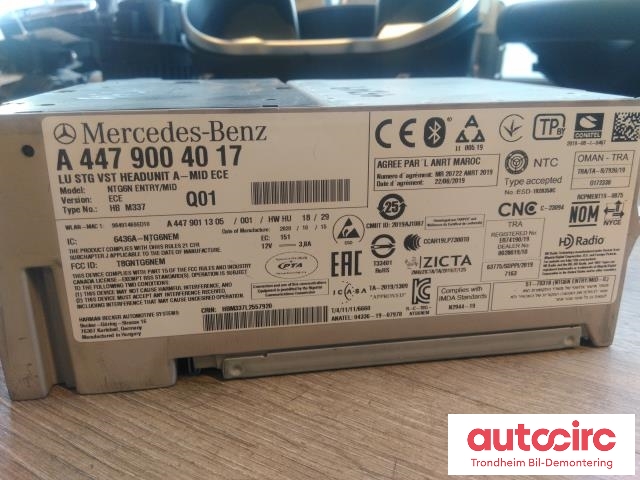 Bilstereo navigasjon til Mercedes EQV 2020-->> (W447) (W447) (HARMAN BECKER AUTOMOTIVE|A4479004017|NTG6N|)