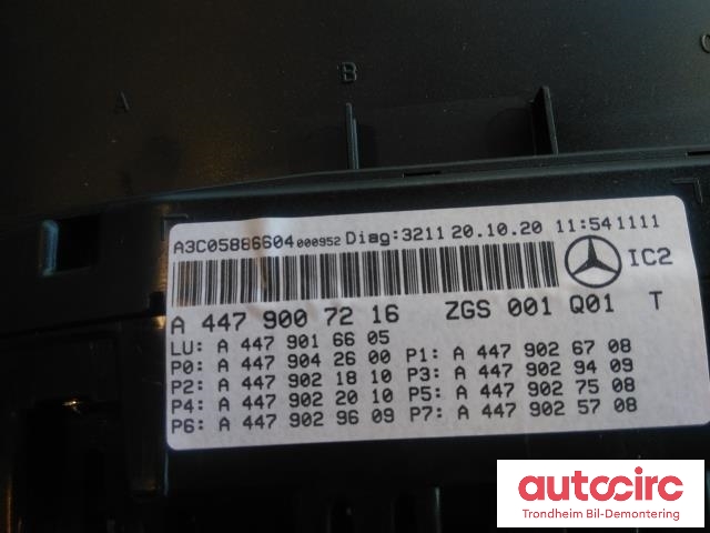 Instrumentpanel til Mercedes EQV 2020-->> (W447) (W447) (VDO|A4479007216|A3C058886604|)