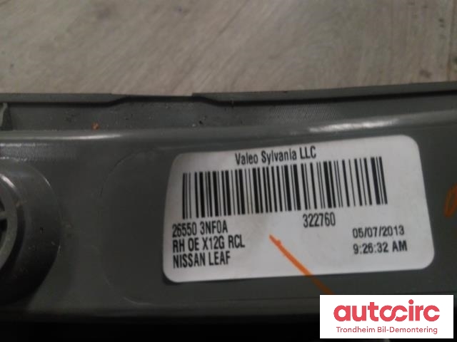 Baklykt høyre til Nissan Leaf 2011-2017 (Type I)  (KUN USA UTGAVE VALEO|26550-3NF0A|265503NF0A|)