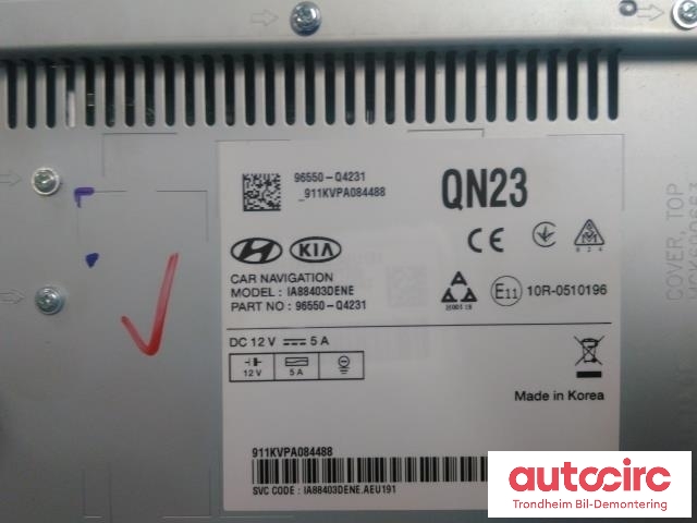 Bilstereo navigasjon til Kia Niro 2016-2021 (TIL ELBIL|96550Q4231|IA88403DENE|)