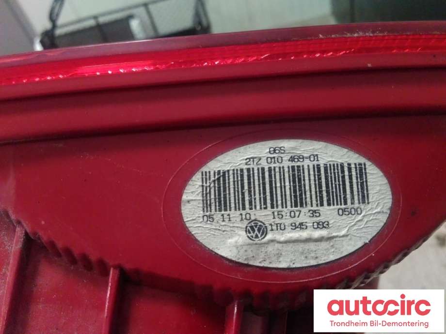 Baklykt venstre indre til VW Touran 2010-2015 (Type I, Fase 3) (..|1T0945093|1T0 945 093|)