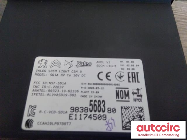 Styreenhet nøkkelfri/keyless til Peugeot e-208 2019-->>  (VALEO|9838568380|1673341880|)