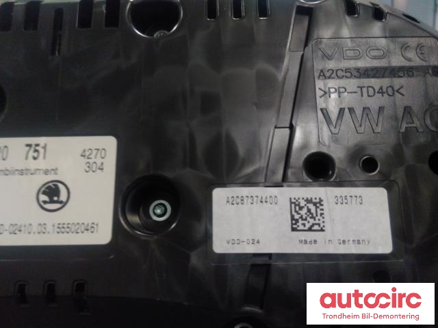 Instrumentpanel til Škoda Octavia 2013-2016 (Type III, Fase 1) (VDO|5E0920751|A2C87374400|)