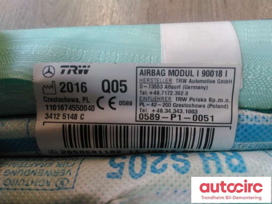 Airbag gardin høyre til Mercedes C-Klasse 2014-2018 (Fase 1) (W205) (W205) (TRW|A2058601102|34125148C|)