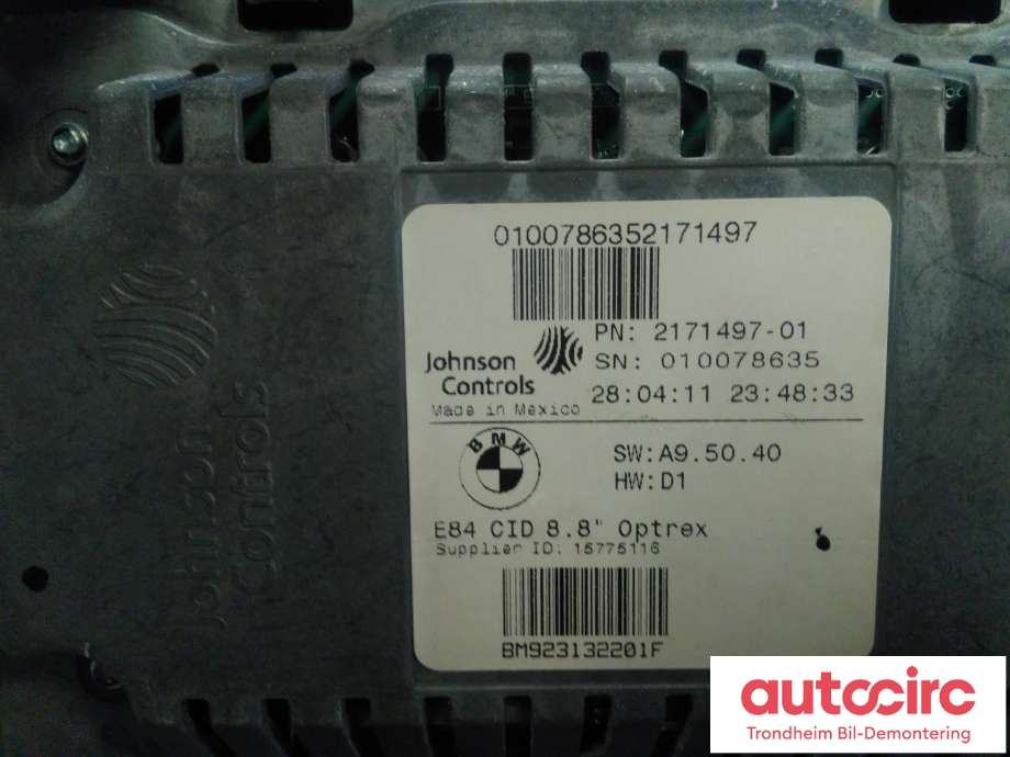 Bilstereo navigasjon skjerm til BMW X1 2009-2015 (E84) (E84) (JOHNSON CONTROLS|2171497|2171497-01|65509289585)