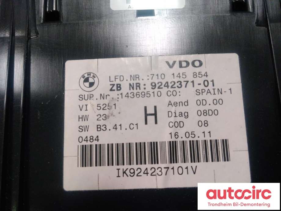 Instrumentpanel til BMW X1 2009-2015 (E84) (E84) (VDO|9242371|9242371-01|62109316127)