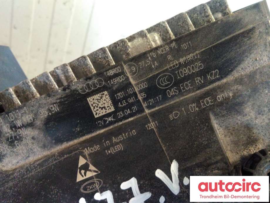 Frontlykt venstre full-LED til Audi e-tron GT 2021-->> (ZKW|4J3 941 035|12011010000|4J3941035)