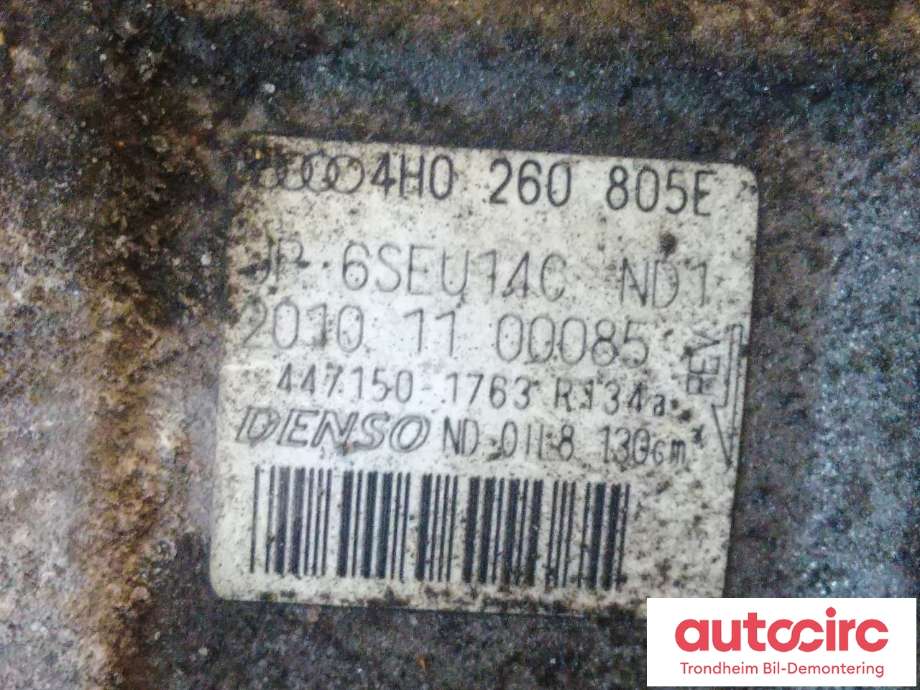 Aircondition kompressor til Audi A8 2010-2013 (Type III, Fase 1) (DENSO|4H0260805E|447150-1763|6SEU14C)