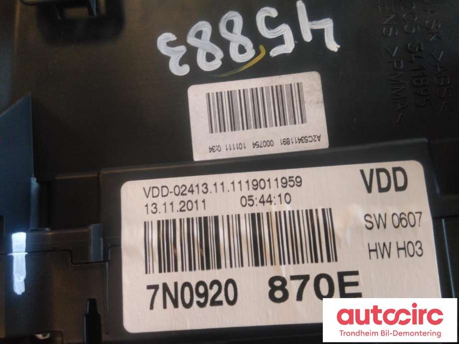 Instrumentpanel til VW Sharan 2010-->> (Type II)  (VDO|7N0920870E|A2C53411891|7N0 920 870 E)