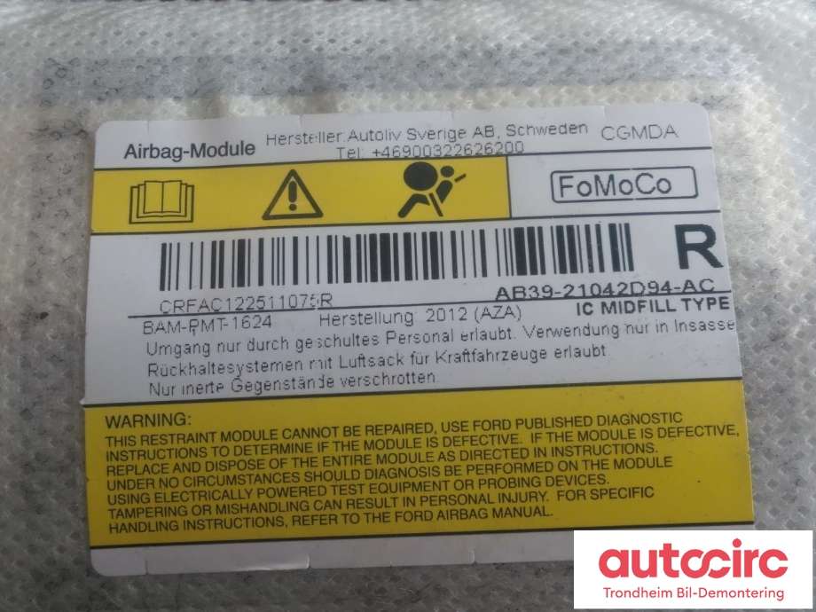 Airbag gardin høyre til Ford Ranger 2012-2015  (AUTOLIV|AB39-21042D94-AC|1725453|)