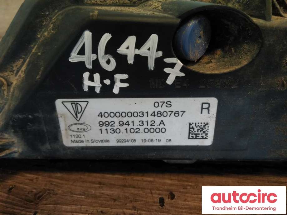 Kjørelys led høyre foran til Porsche 911 2019-->> 992 992 (ZKW|992941312A|11301020000|992941312B)