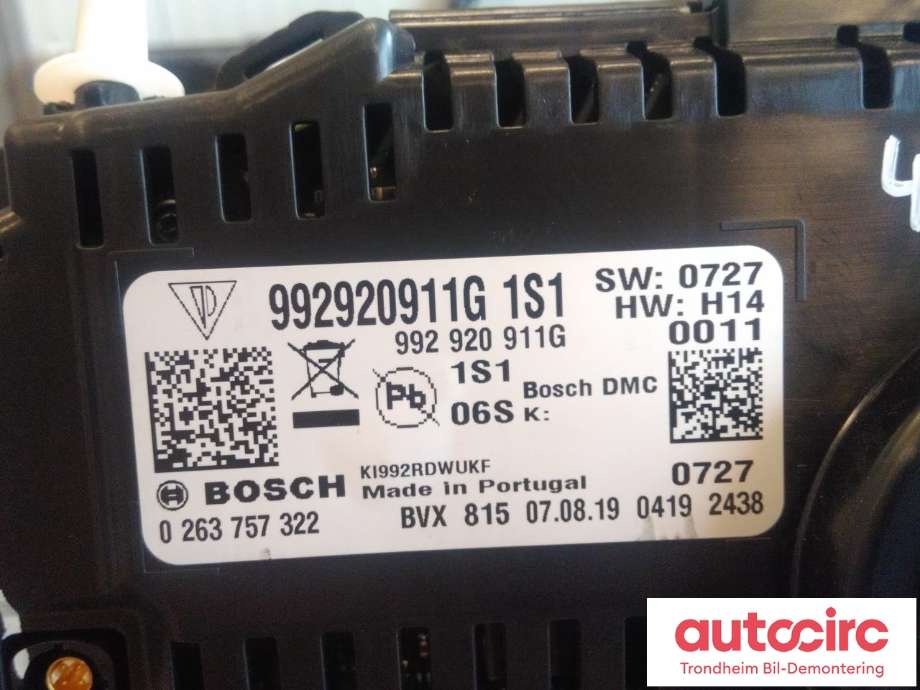 Instrumentpanel til Porsche 911 2019-->> 992 992 (BOSCH|992920911G|992920911F|992920911F 1S1| 992920911J 1S1| 0263757322)
