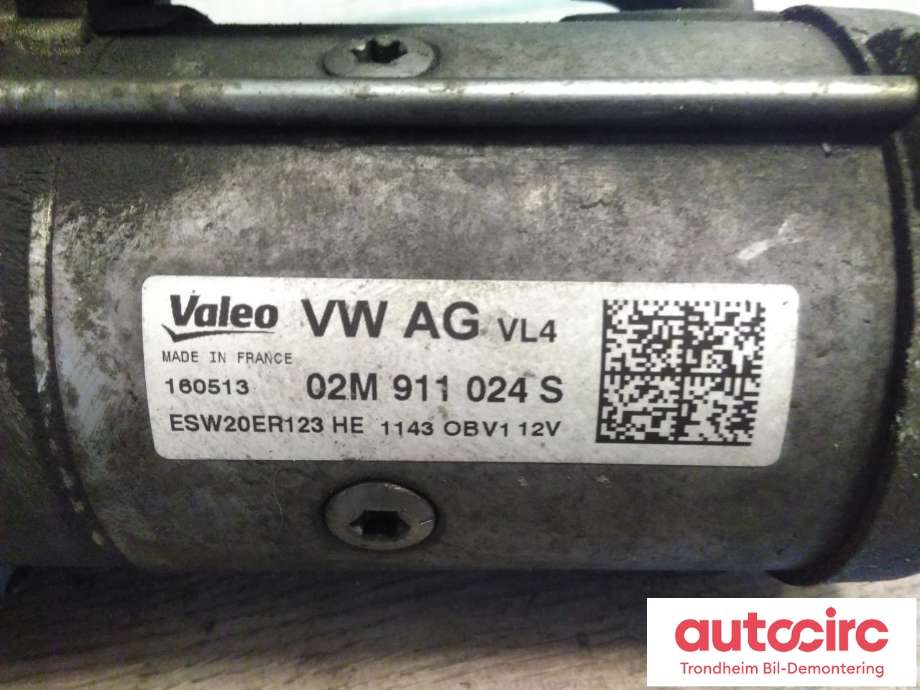 Starter diesel til Audi A3 2012-2016 (Type III, Fase 1)  (VALEO|02M911024S|02M911024B|ESW20ER121HE)