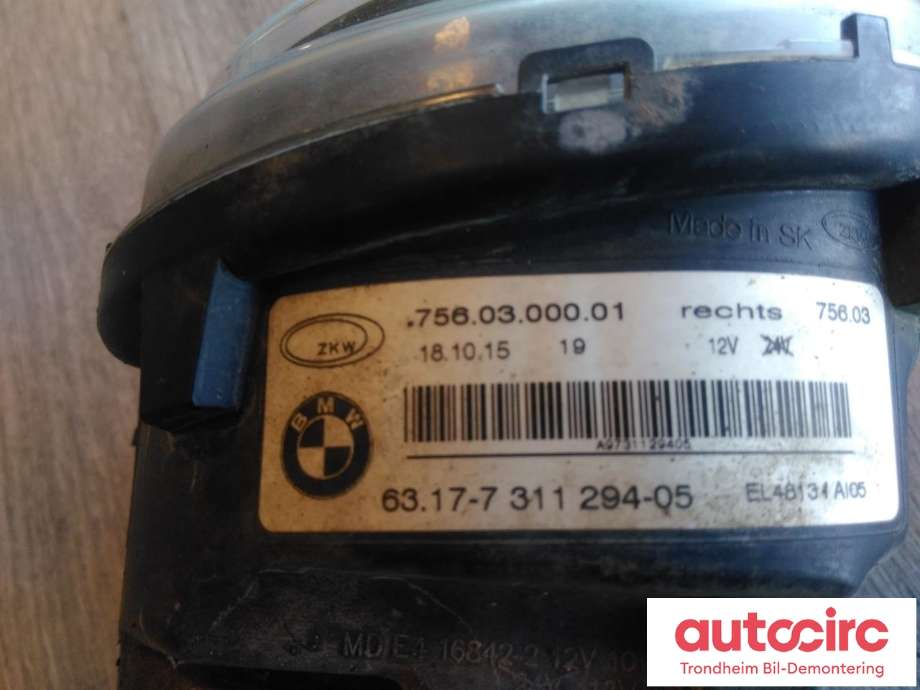 Tåkelykt høyre foran til BMW 5-Serie 2010-2017 (F10/F11) (F10/F11) (LED|7311294|63.17-7311294-05|63177311294)
