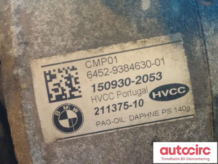 Aircondition kompressor til BMW 5-Serie 2010-2017 (F10/F11) (F10/F11) (HVCC|9384630|6452-9384630-01|64529890655)