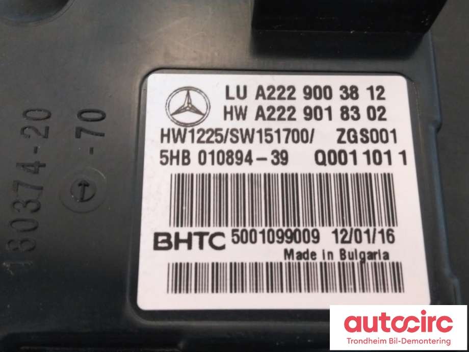 Styreenhet klima/aircondition til Mercedes C-Klasse 2014-2018 (Fase 1) (W205) (W205) (BHTC|A2229003812|5HB010894-39|)