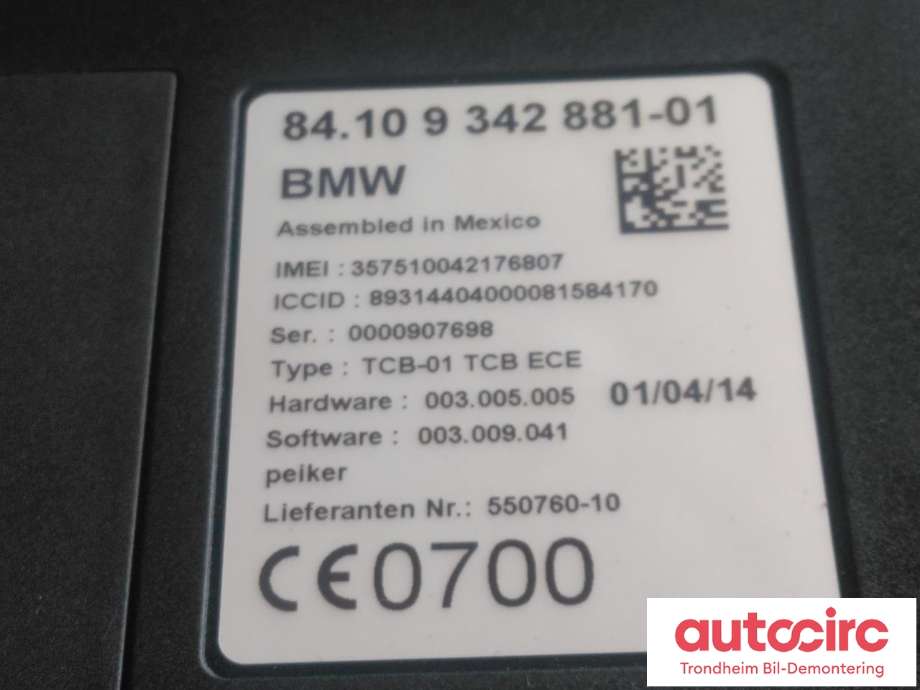 Styreenhet diverse til BMW X4 2014-2018 (F26) (F26) (..|9342881|84.10-9342881-01|84109362848)