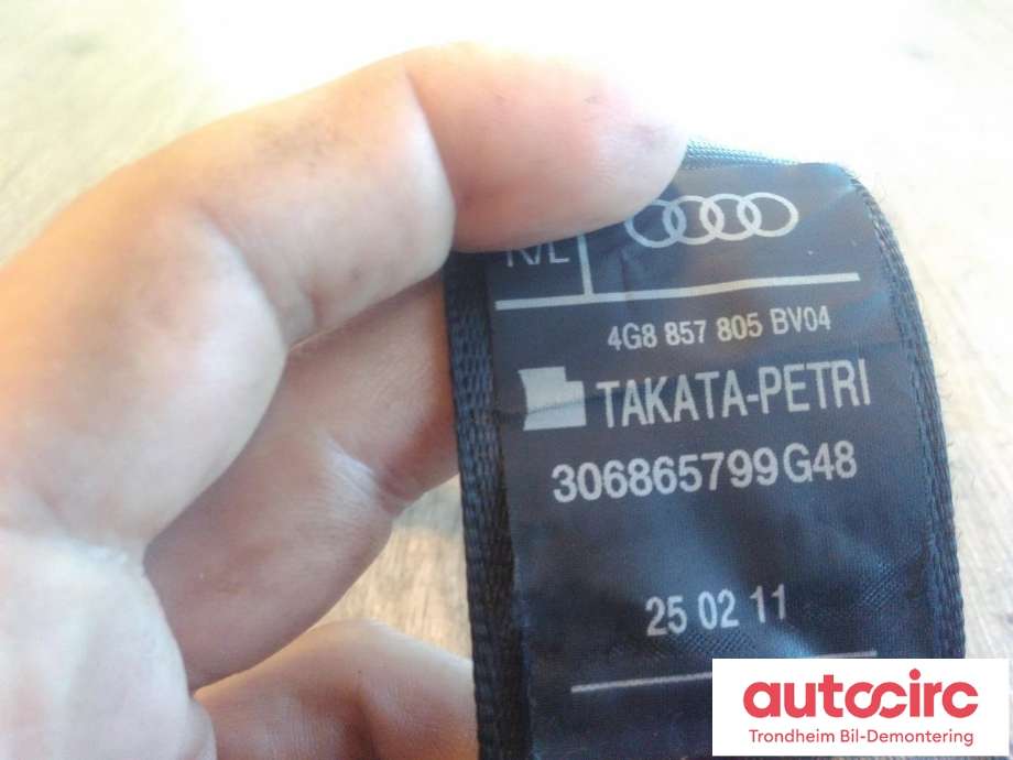 Sikkerhetsbelte bak høyre til Audi A7 2010-2014 (Type I, Fase 1)  (TAKATA PETRI|4G8857805|4G8857805B|4G8 857 805 B)