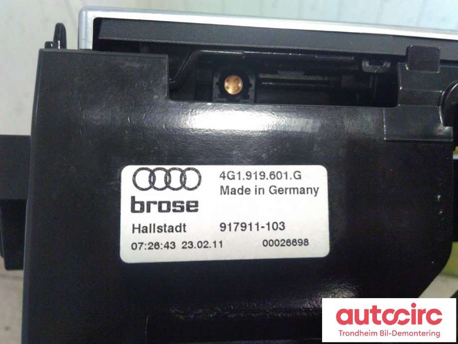 Bilstereo navigasjon skjerm til Audi A7 2010-2014 (Type I, Fase 1) (BROSE|4G1919601G|917911-103|4G0919607H)