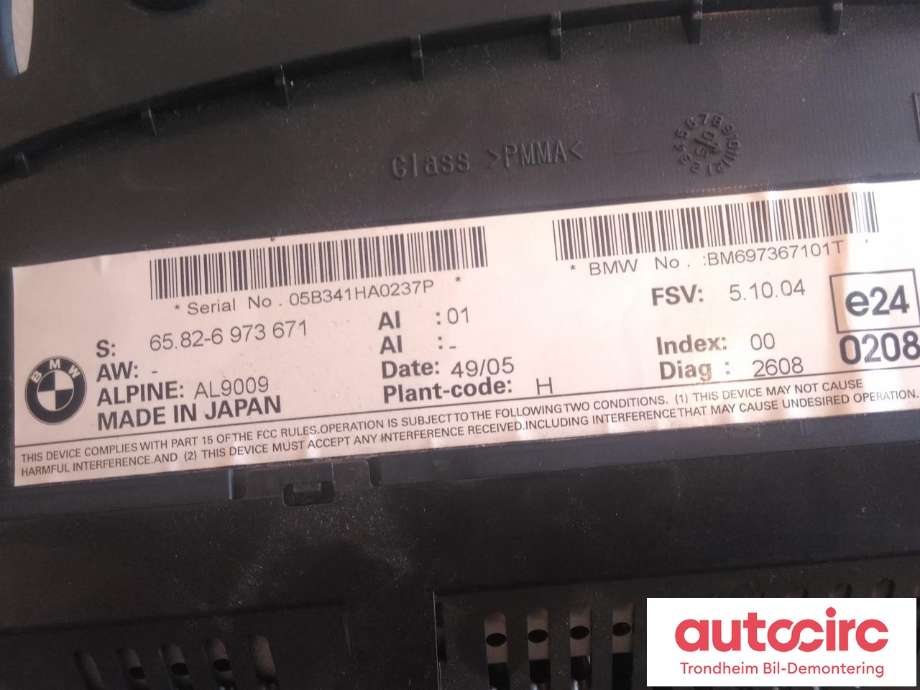 Bilstereo navigasjon skjerm til BMW 3-Serie 2005-2011 (E90/E91/E92/E93) (E90/E91/E92/E93) (ALPINE, LITEN SKJERMTYPE|6973671|65.82-6973671|65829118721| AL9009)