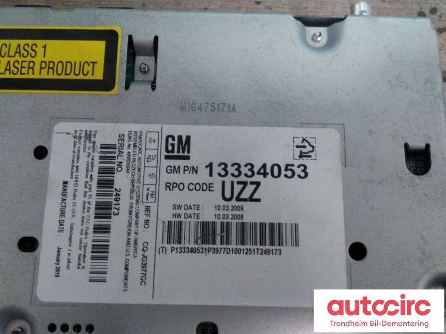 Bilstereo til Opel Astra J 2010-2015  (GM|13334053|20983513|22776285)