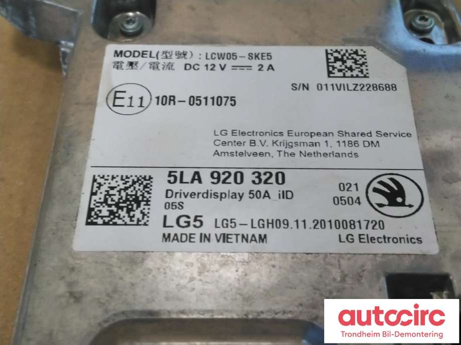 Instrumentpanel til Škoda Enyaq 2021-->>  (..|5LA920320|5LA 920 320|)