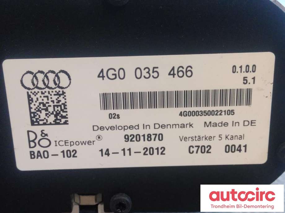 Bilstereo forsterker til Audi RS6 2013-2018  (BANG OLUFSEN|4G0035466|4G0 035 466|9201870)
