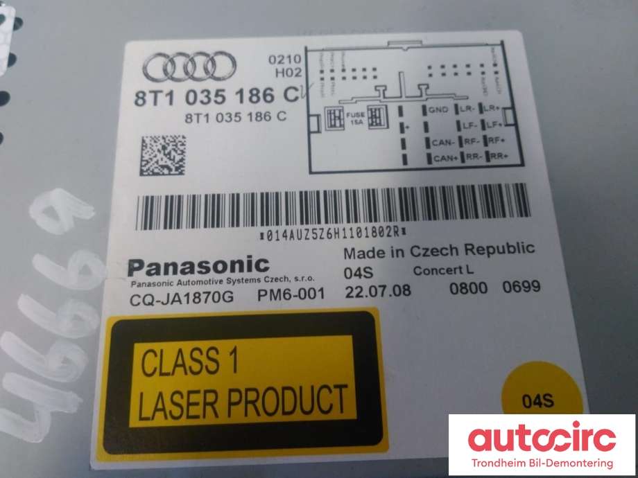Bilstereo til Audi A5 2007-2016 (Type I)  (PANASONIC AUTOMOTIVE|8T1035186C|8T1057186CX|CQ-JA1870G)