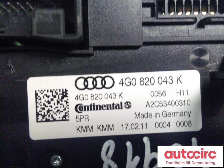 Varmeapparat betjening til Audi A7 2010-2014 (Type I, Fase 1) (CONTINENTAL|4G0820043K|A2C53400310|)