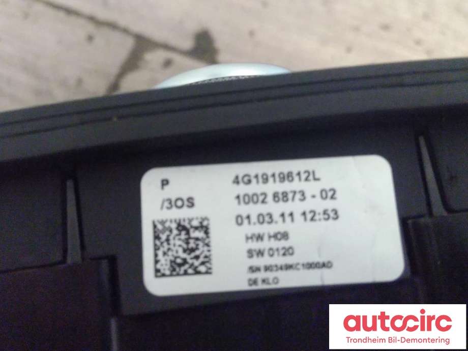 Bilstereo navigasjon betjeningspanel til Audi A7 2010-2014 (Type I, Fase 1)  (..|4G1919612L|4G1919610C|)